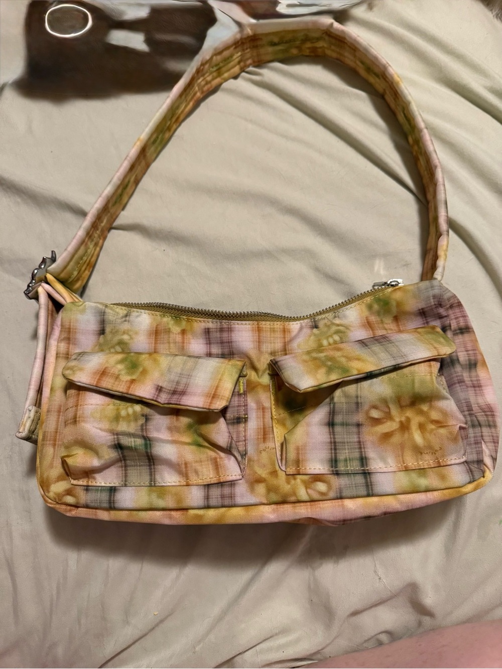 Baggu Pastel Plaid Floral Shoulder Bag